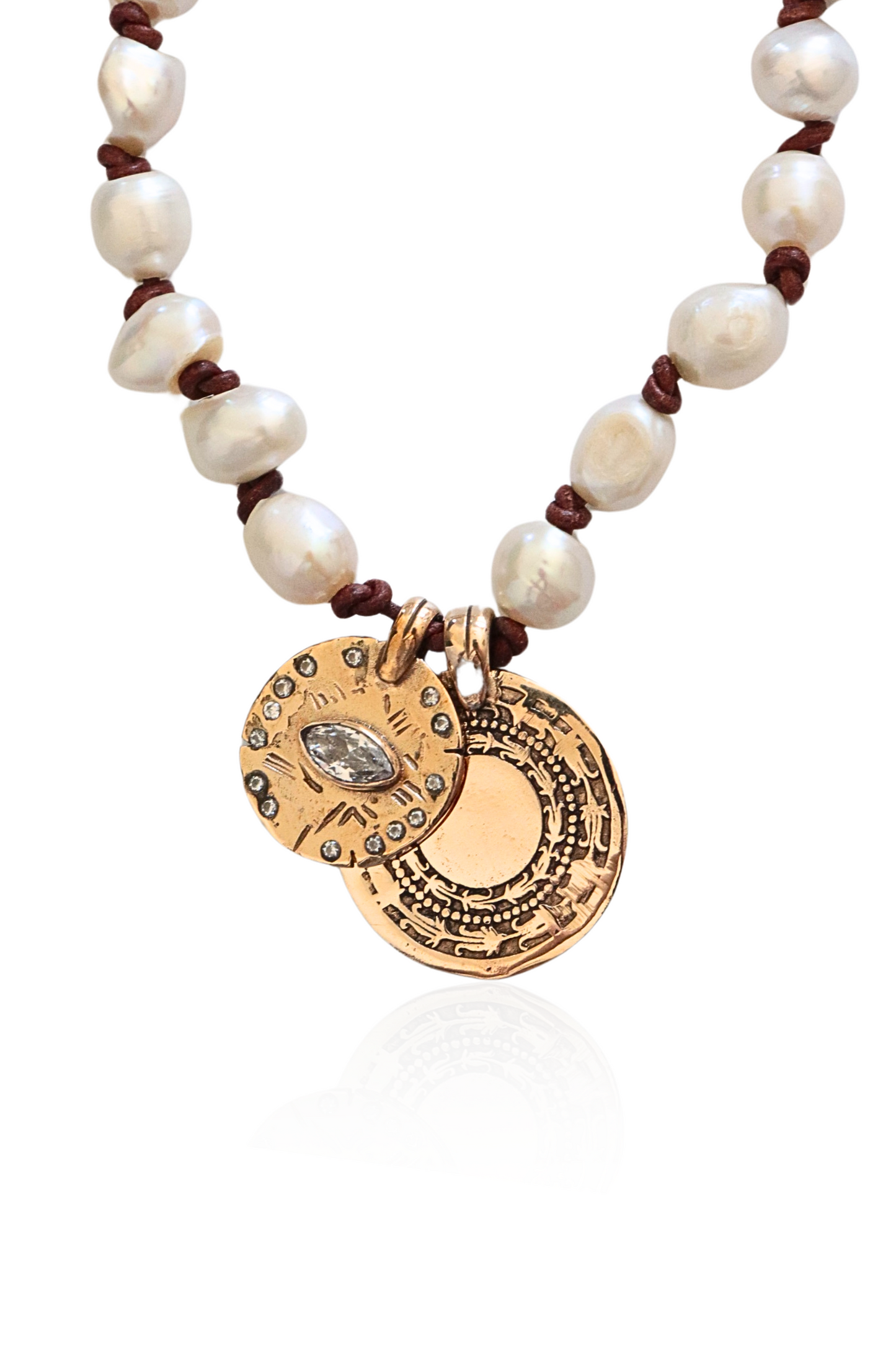 Double Coin Evil Eye Pearl Necklace