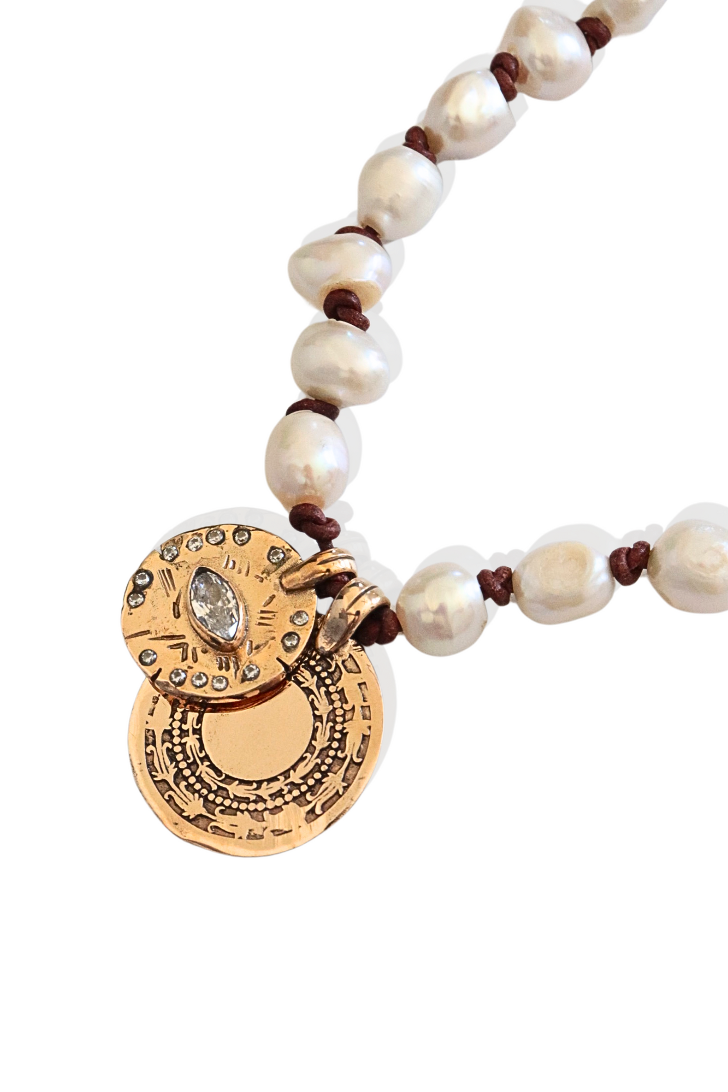 Double Coin Evil Eye Pearl Necklace