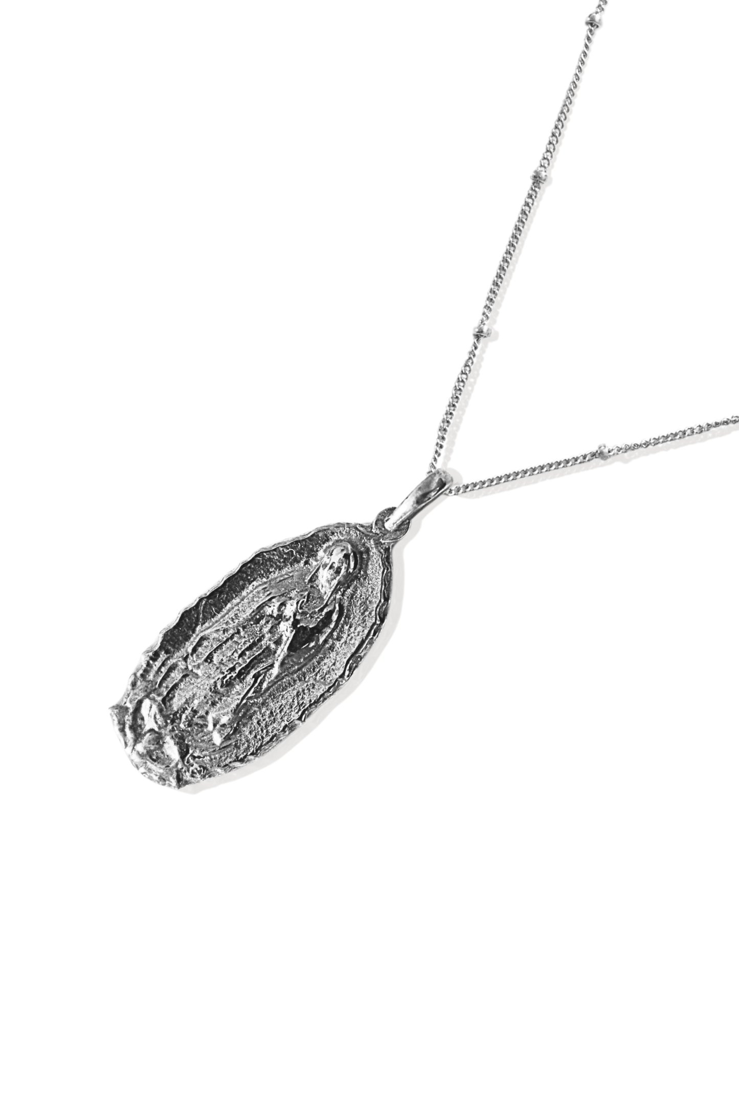 Virgin of Guadalupe Oval Medallion Necklace in Silver