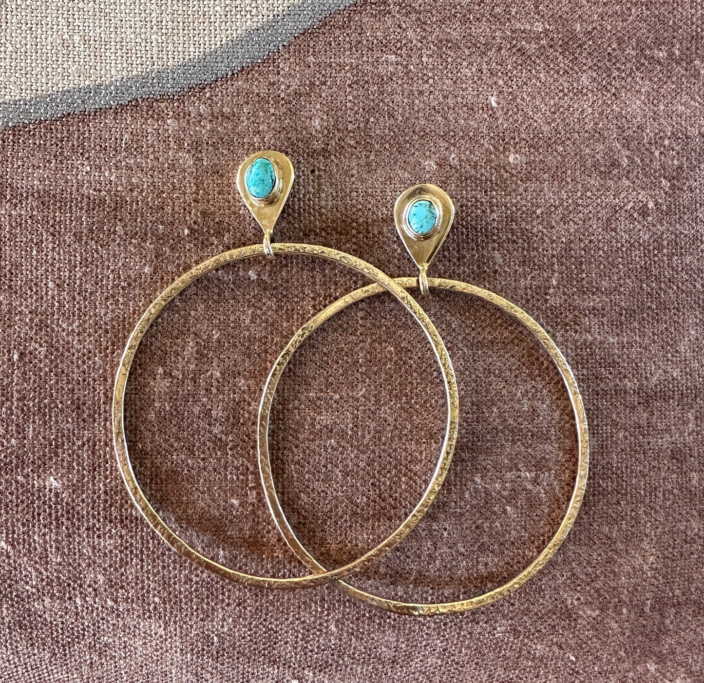 Turquoise Stud Hoop Earrings in Gold