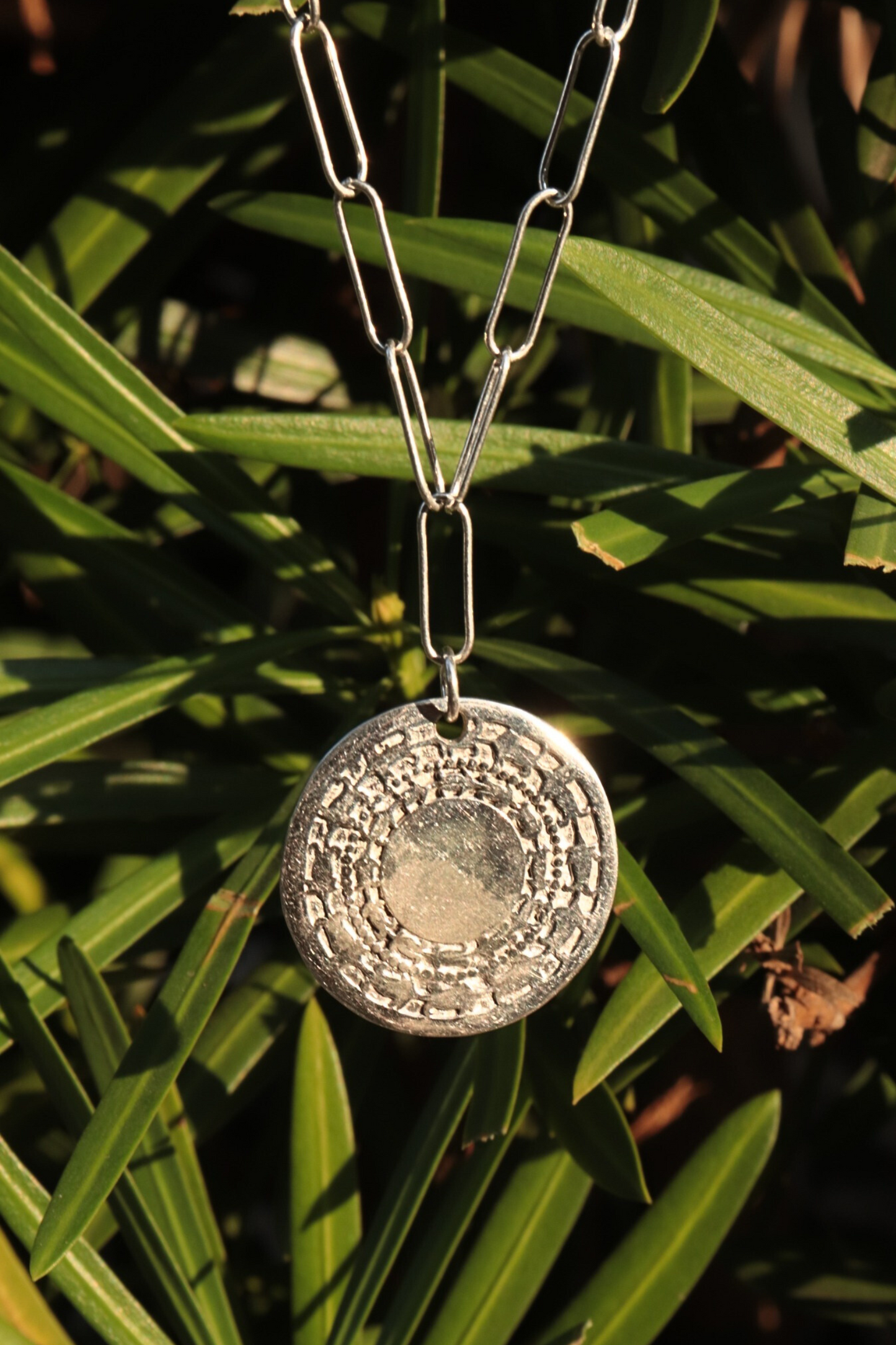 Boho sterling silver necklace with coin pendant
