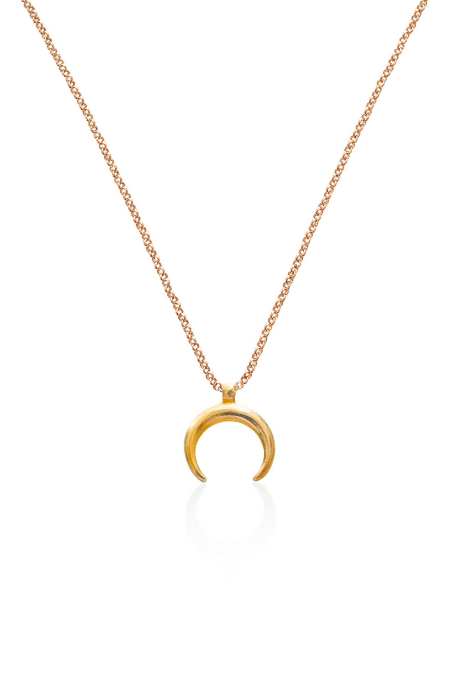 Gold Crescent Moon Necklace with bronze moon pendant