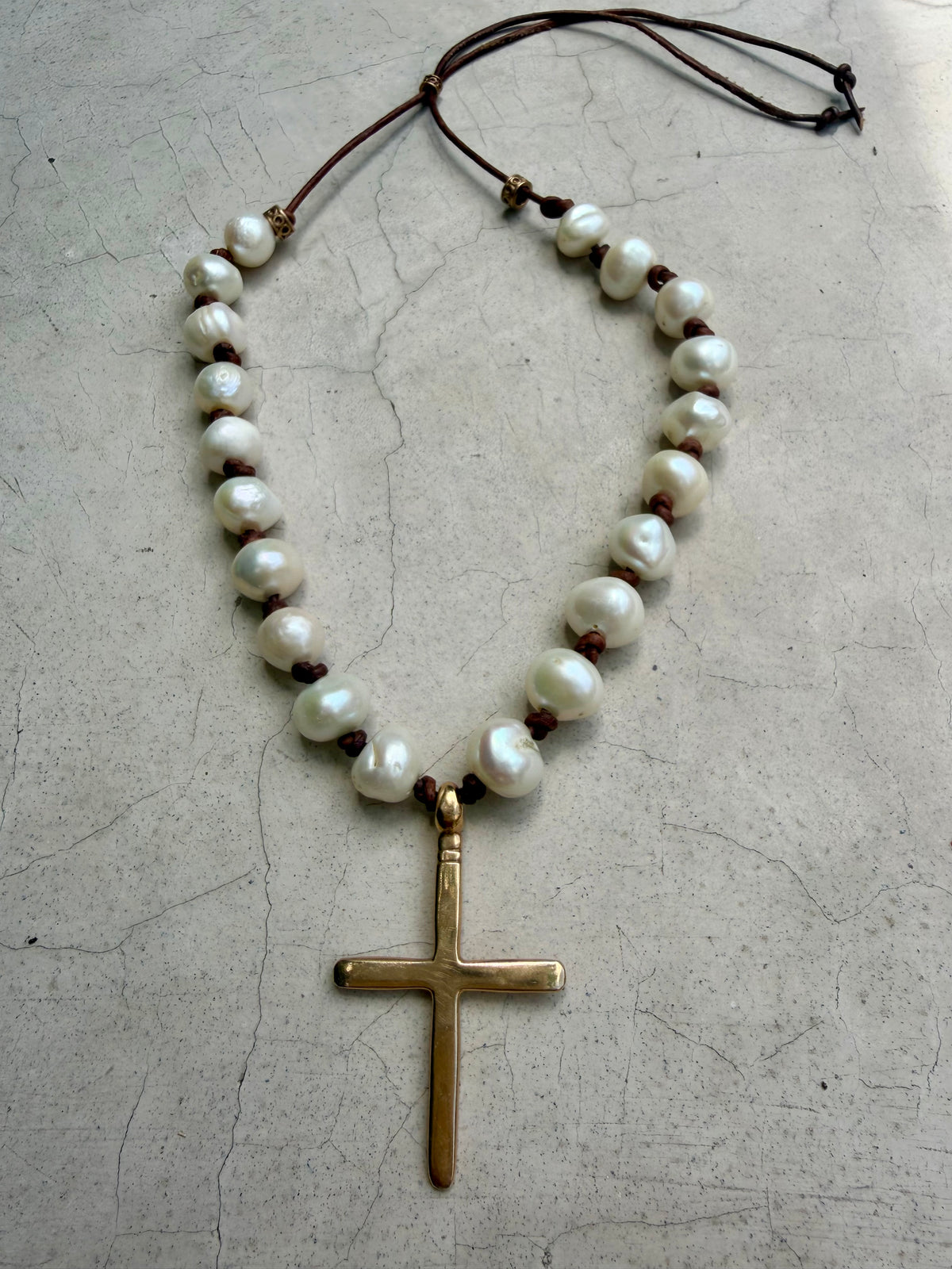 Simple Ethiopian Cross Pearl Necklace