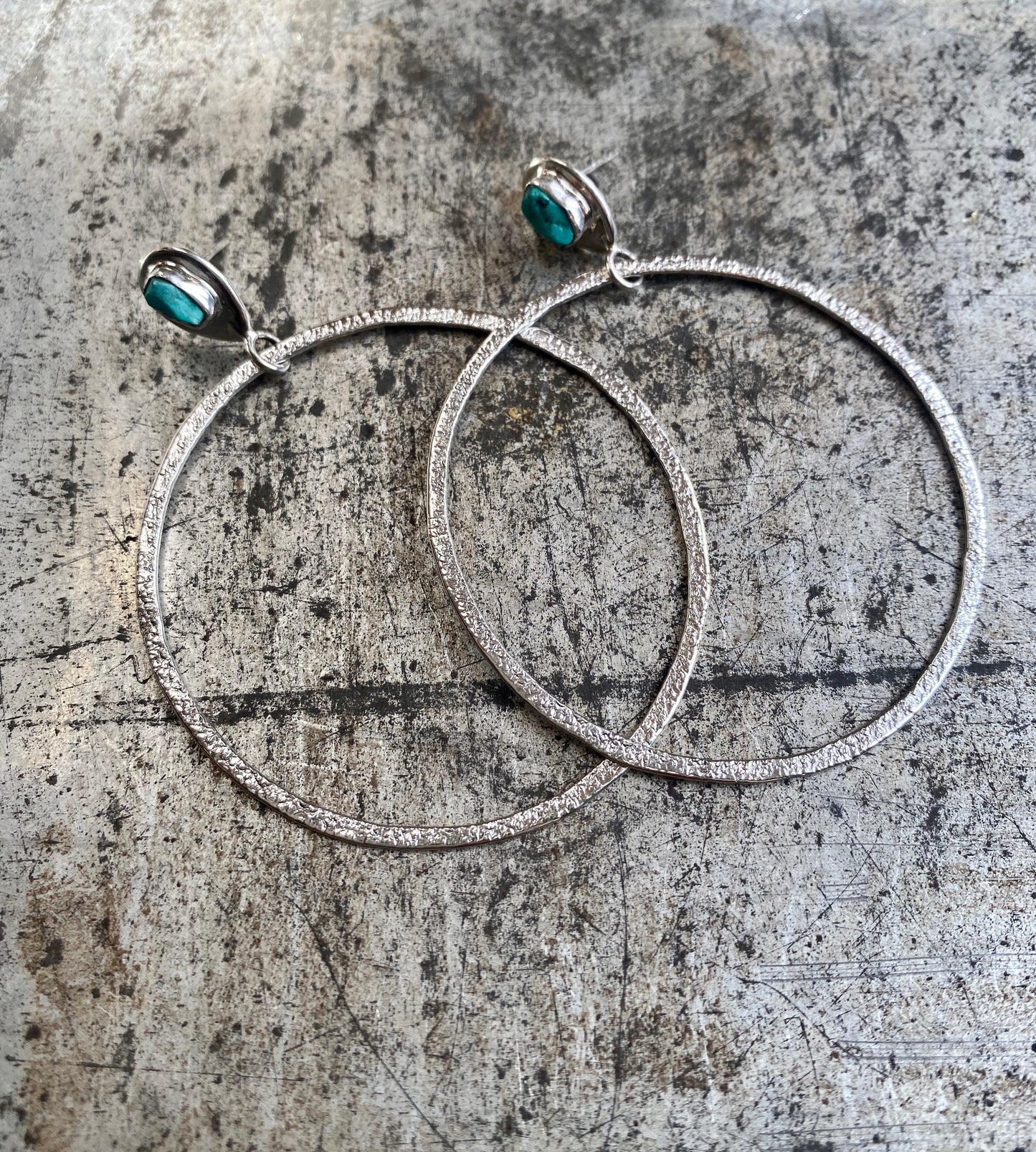 Turquoise Stud Hoop Earrings in Silver
