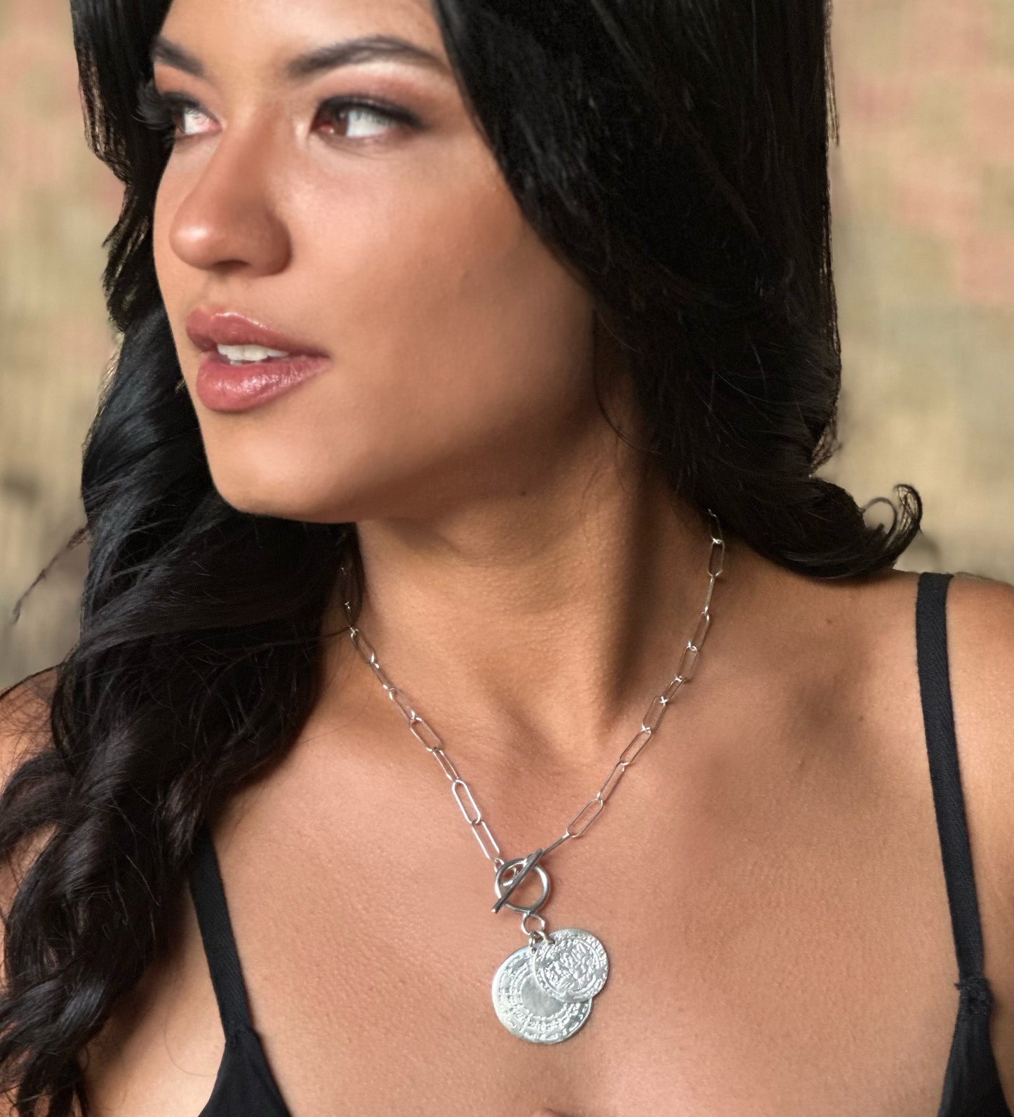 Double Coin Paperclip Chain Necklace