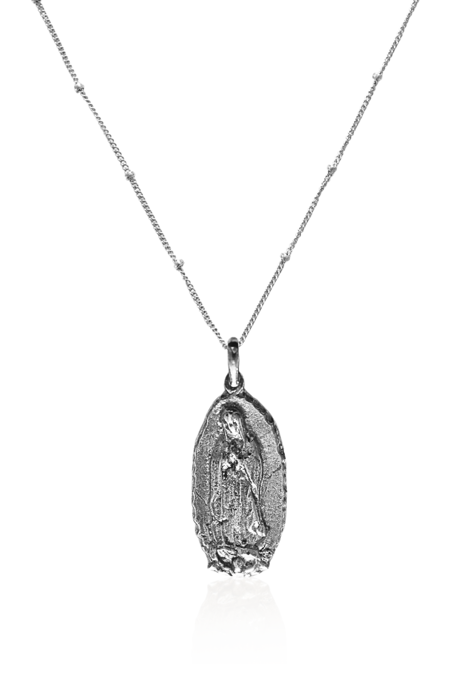 Virgin of Guadalupe Oval Medallion Necklace in Silver