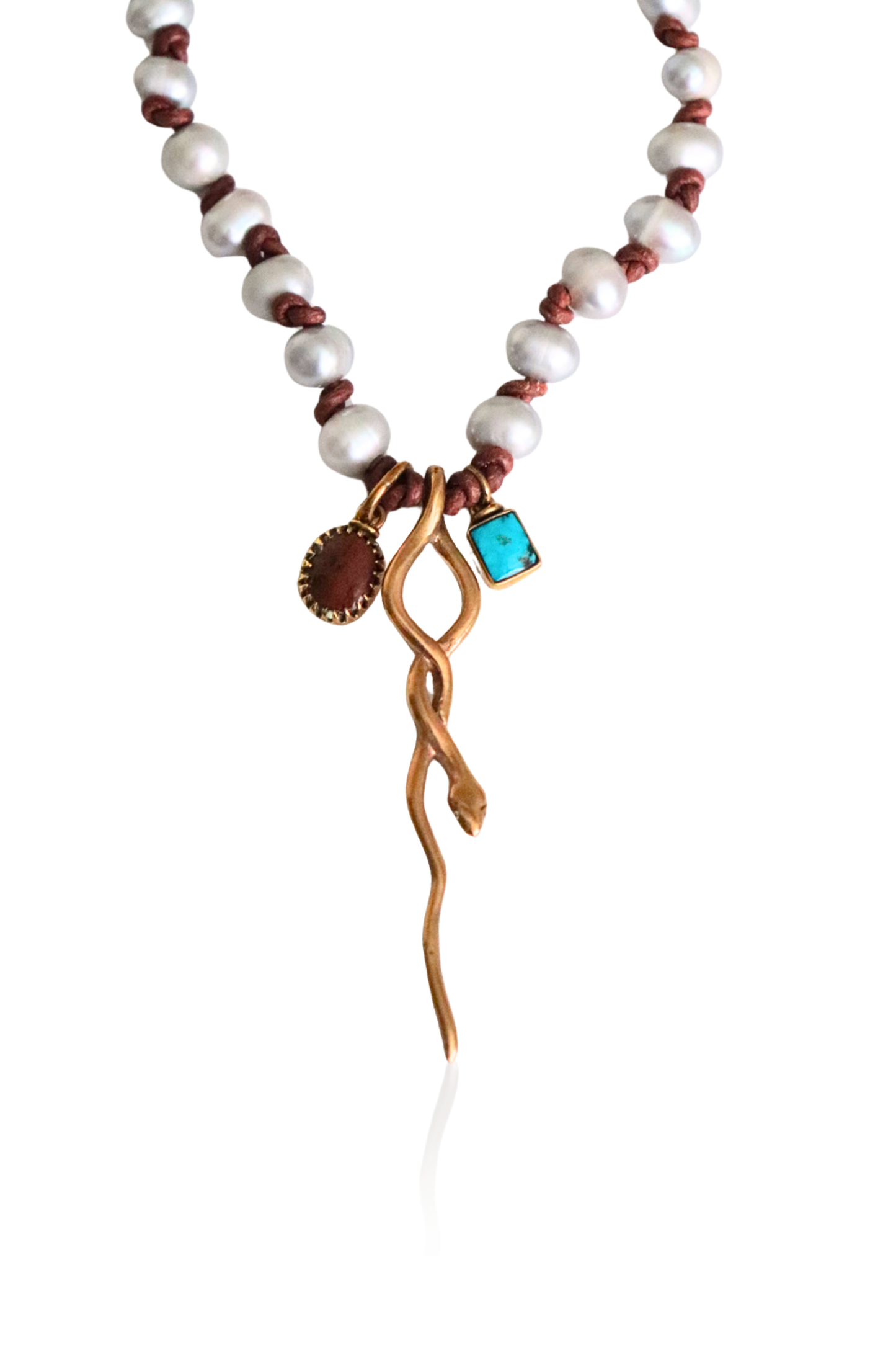Serpent and Pearl Leather Necklace