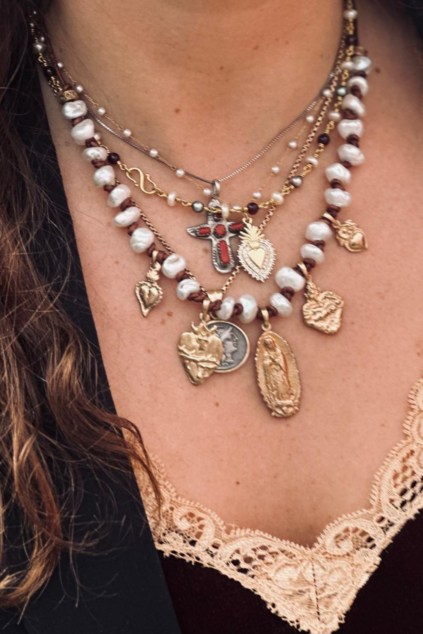 Virgin of Guadalupe and Eternal Hearts Necklace