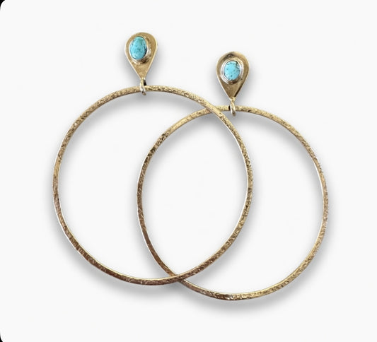 Turquoise Stud Hoop Earrings in Gold