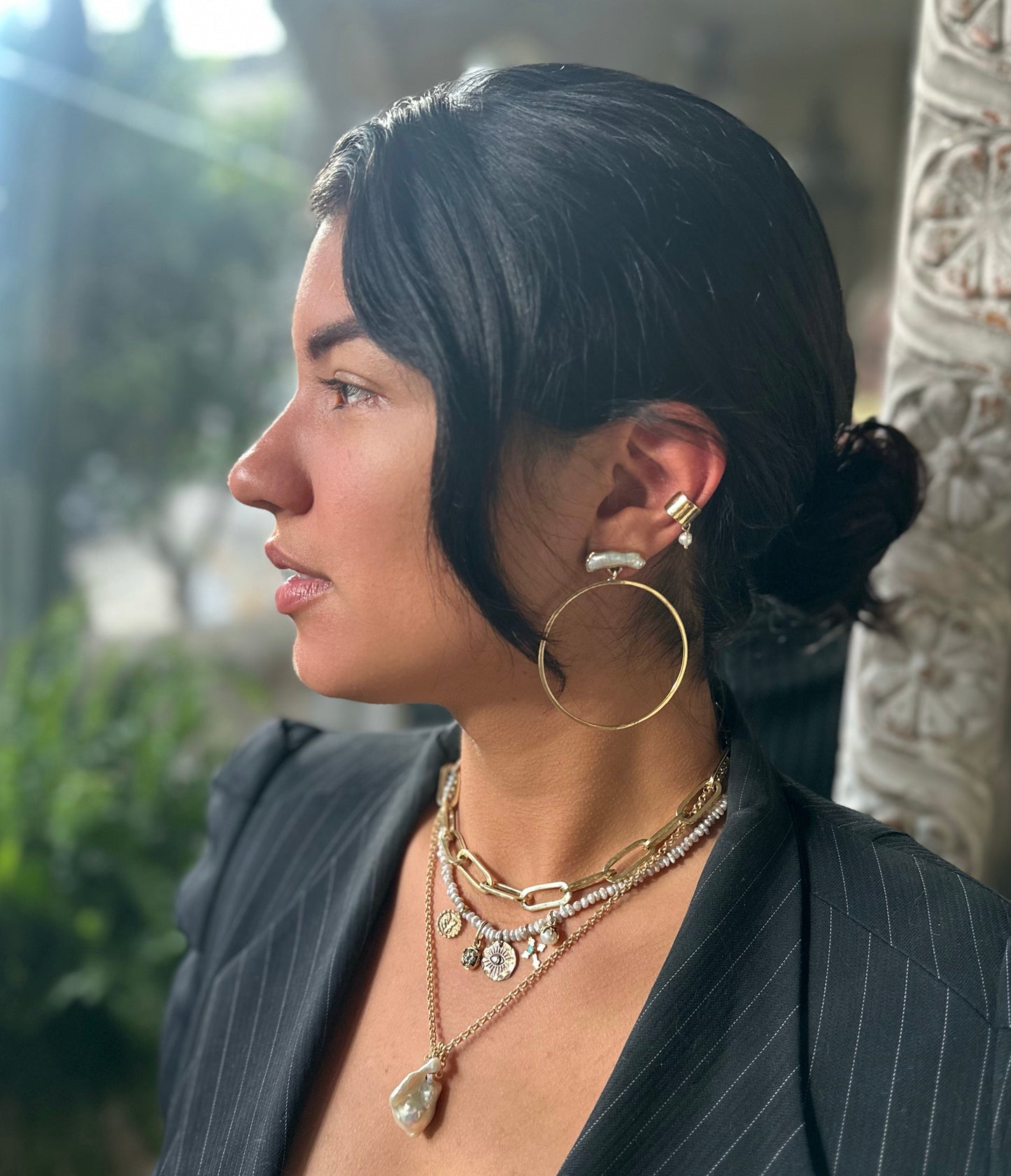 Pearl Hoop Earrings in Gold