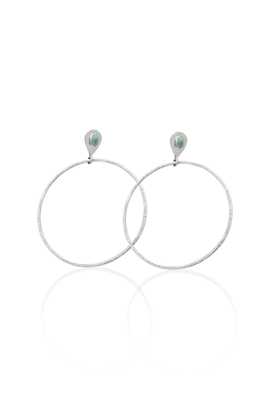 Turquoise Stud Hoop Earrings in Silver