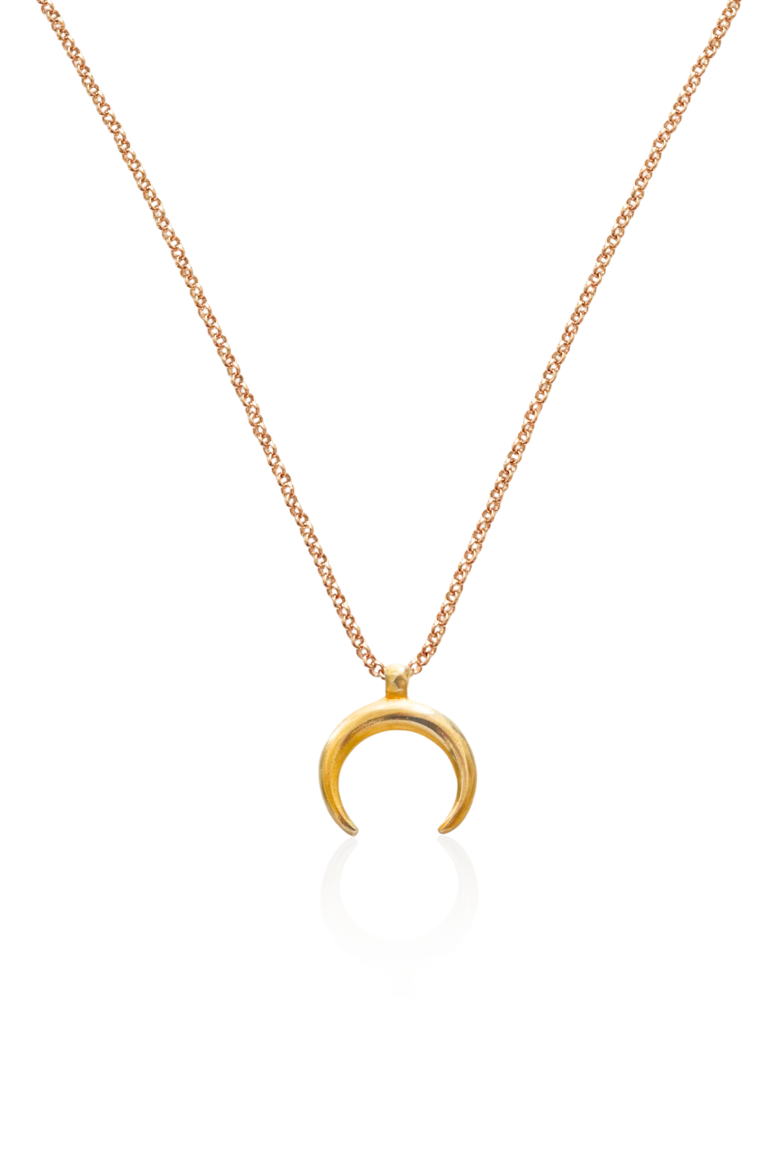 Gold Crescent Moon Necklace with bronze moon pendant