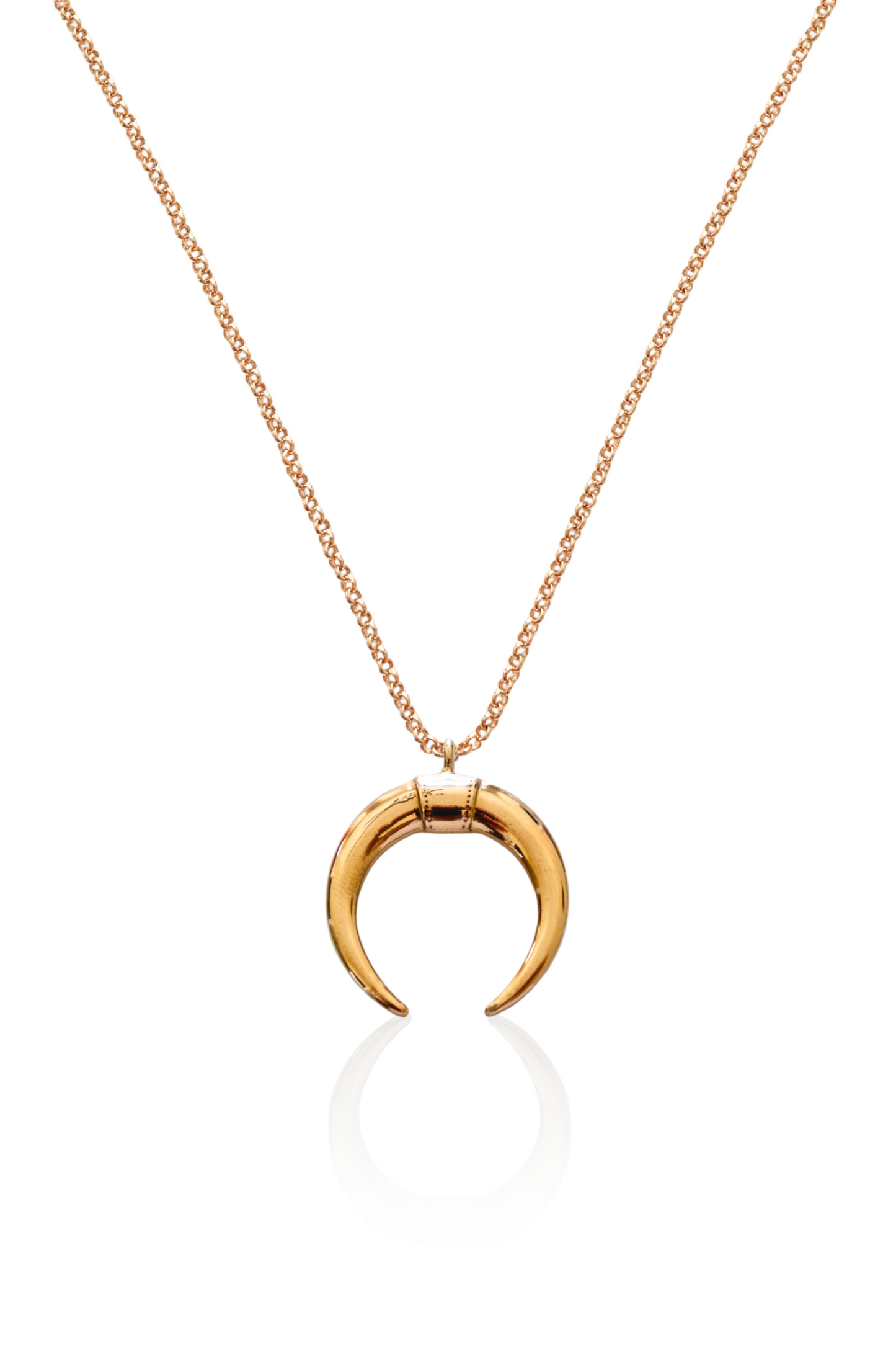 Gold Double Horn Pendant Necklace with bronze pendant