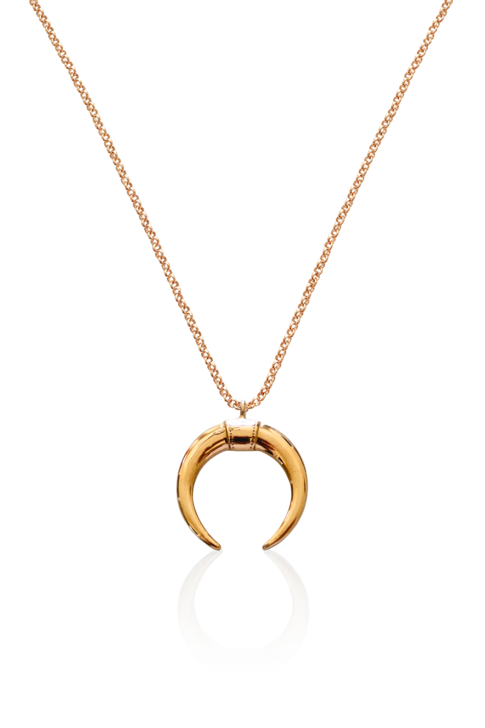Gold Double Horn Pendant Necklace with bronze pendant