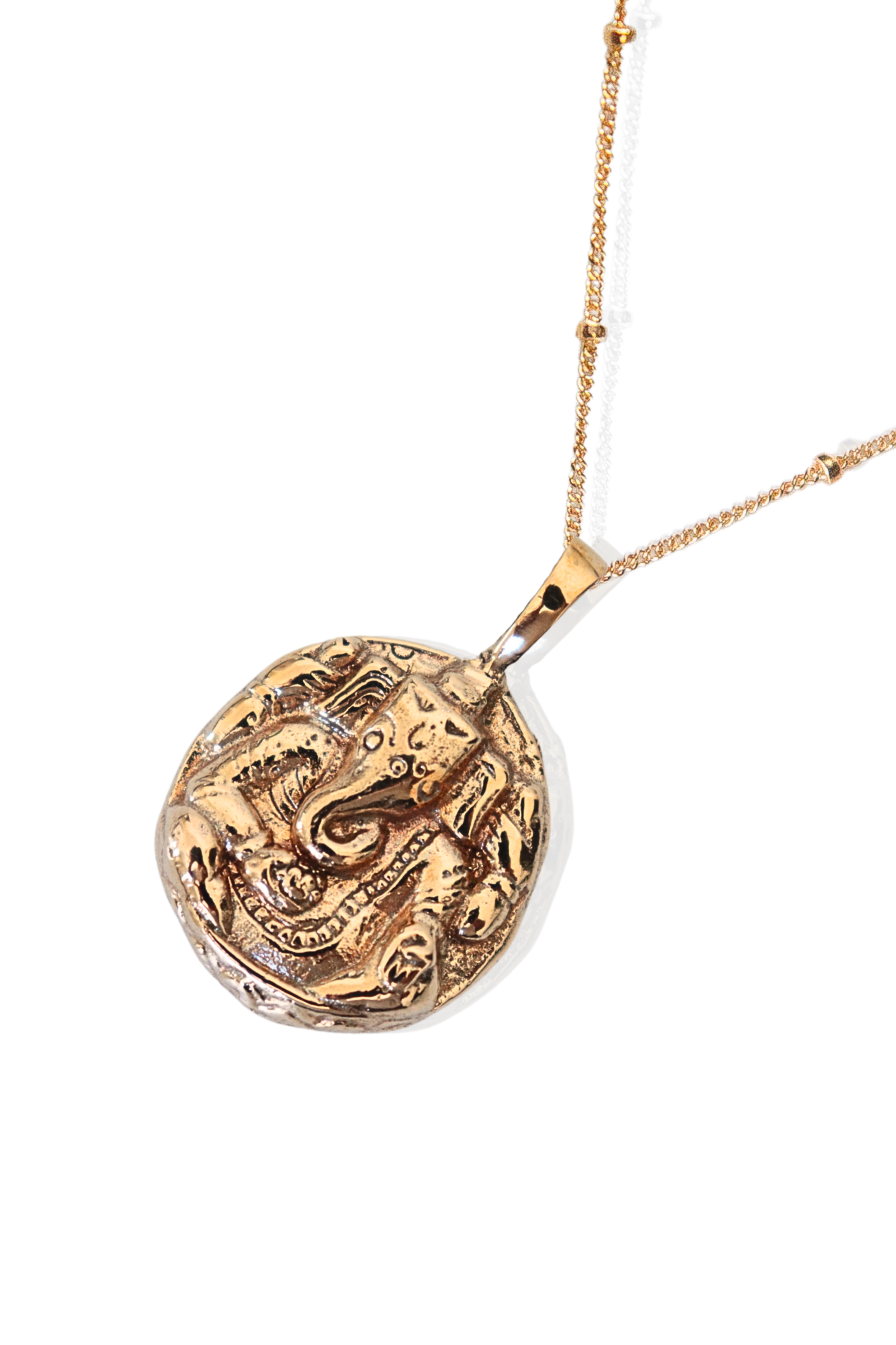 Bronze Ganesha pendant necklace on 14K gold-plated chain