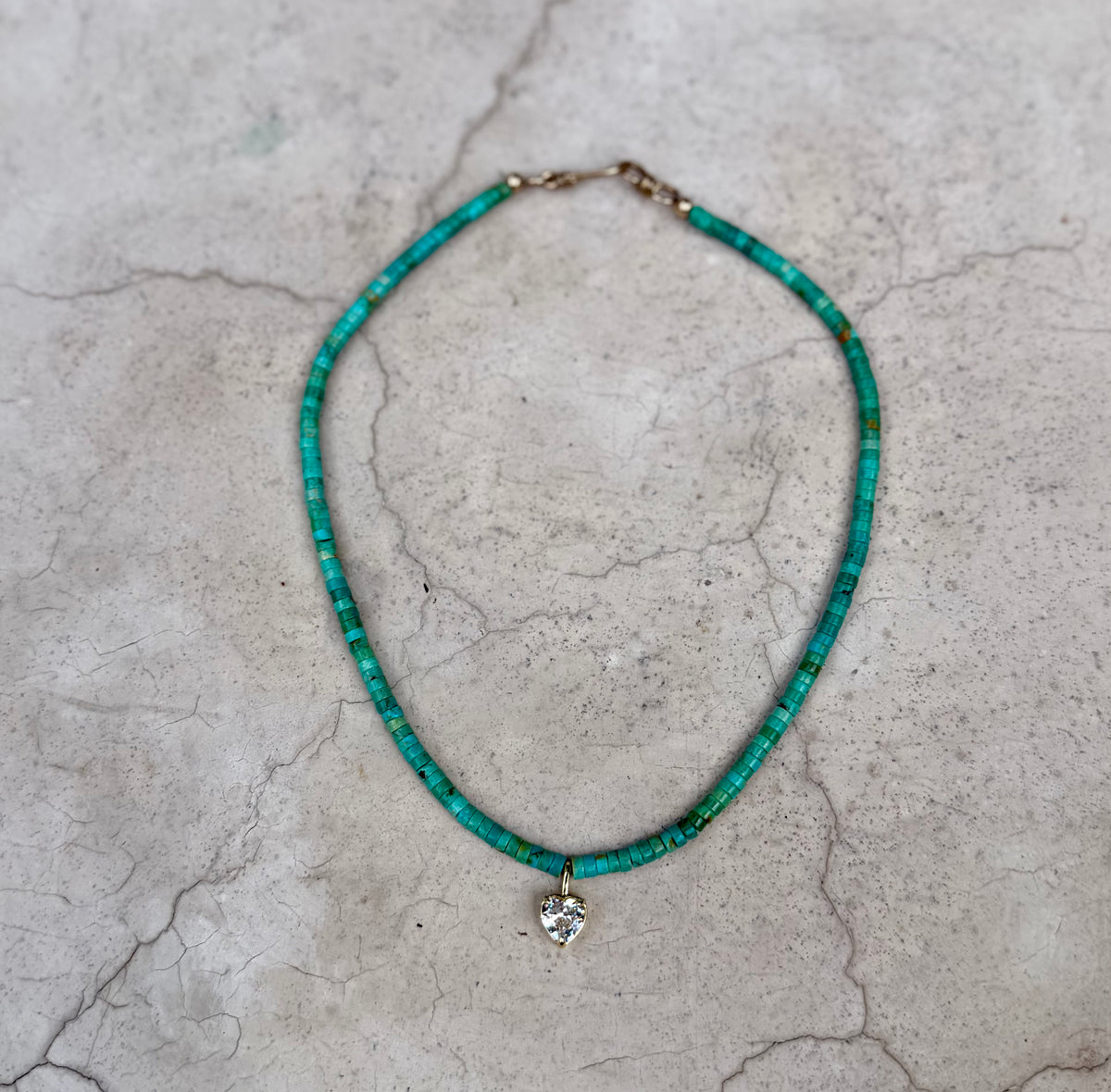 Turquoise Choker Necklace with CZ Heart pendant
