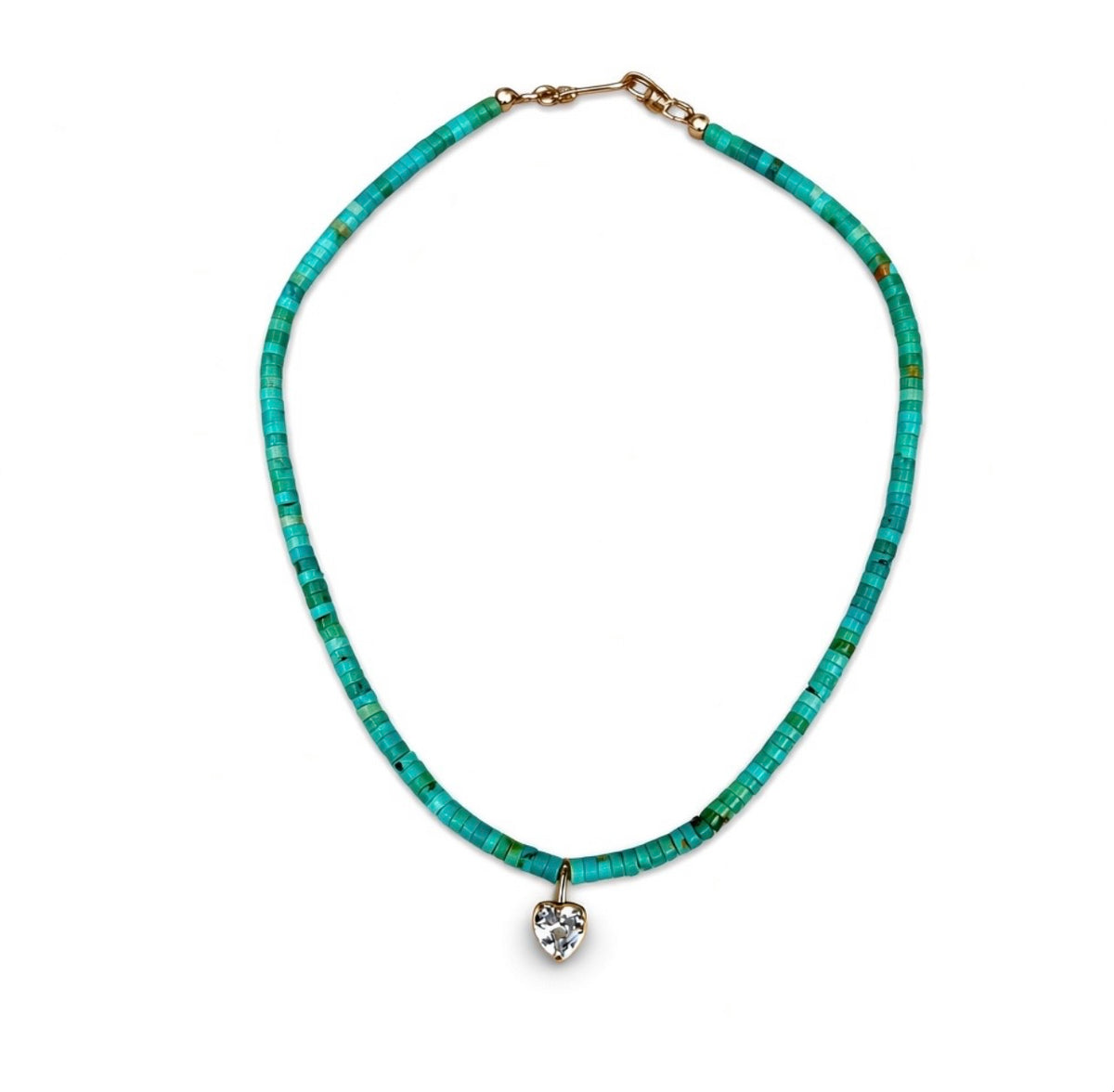 Turquoise Choker Necklace with CZ Heart pendant