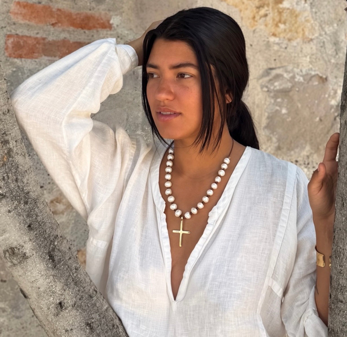 Simple Ethiopian Cross Pearl Necklace