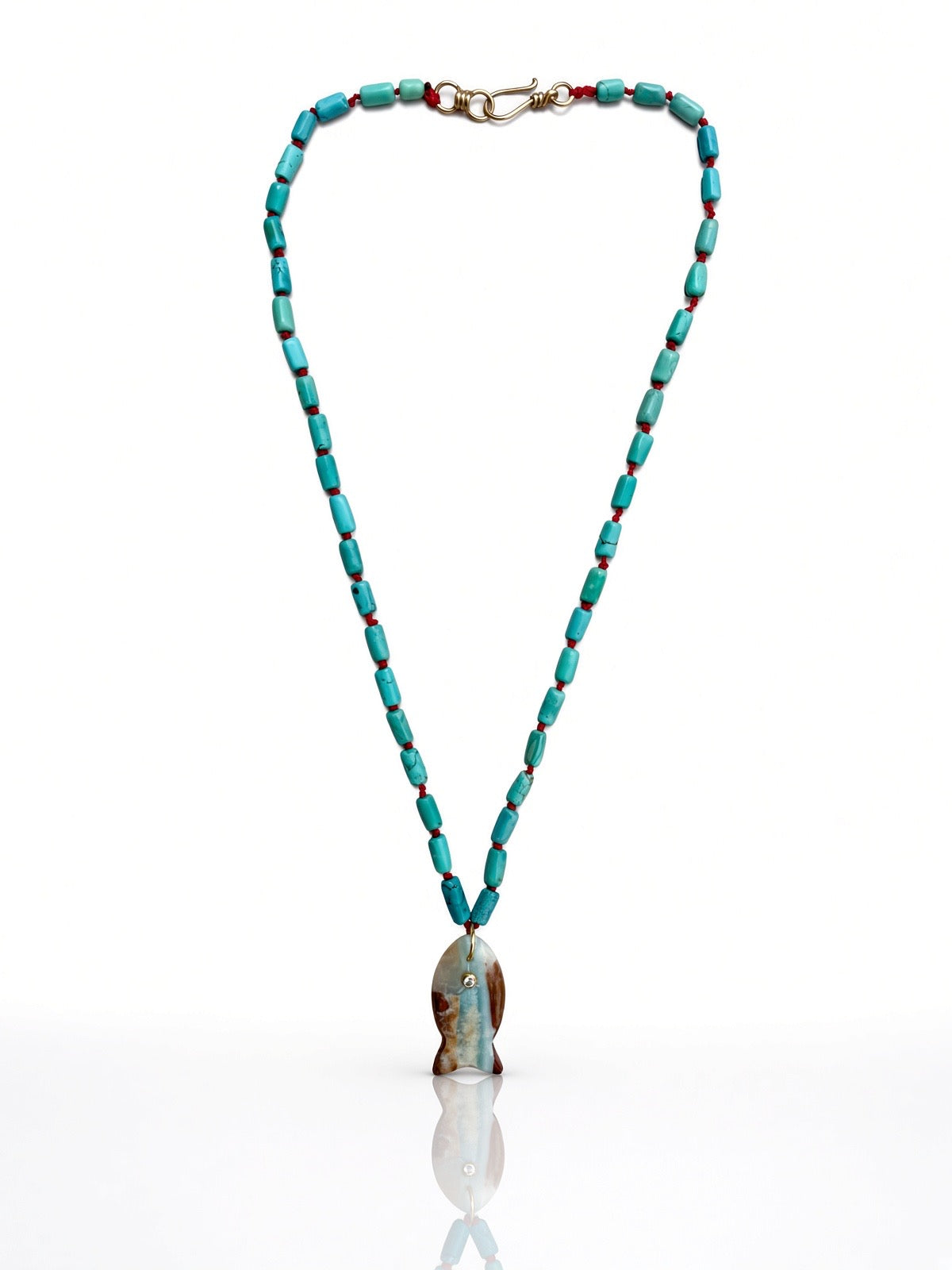 Turquoise Necklace with Stone Fish Pendant