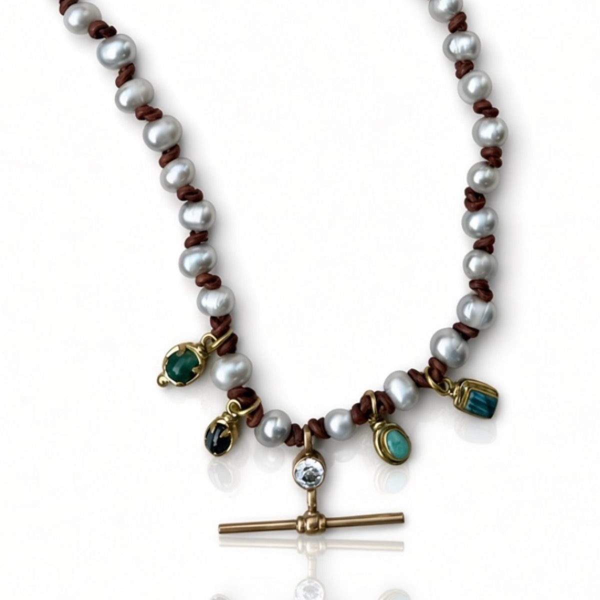 Pearl & Stone T-Bar Pendant Necklace
