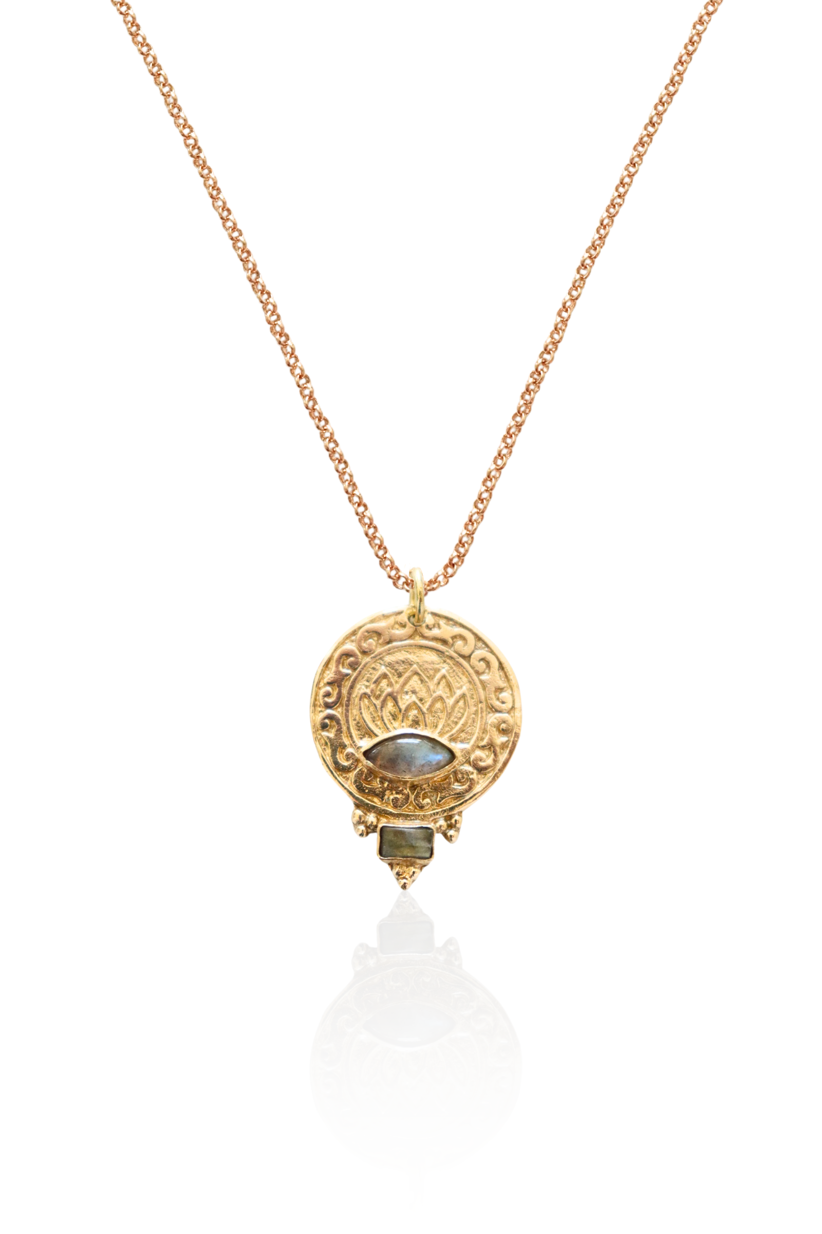 Double-sided gold spiritual coin necklace (lotus and Ohm)