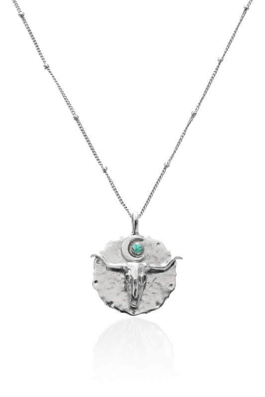 Sterling silver Longhorn Bullhead Necklace with turquoise sun