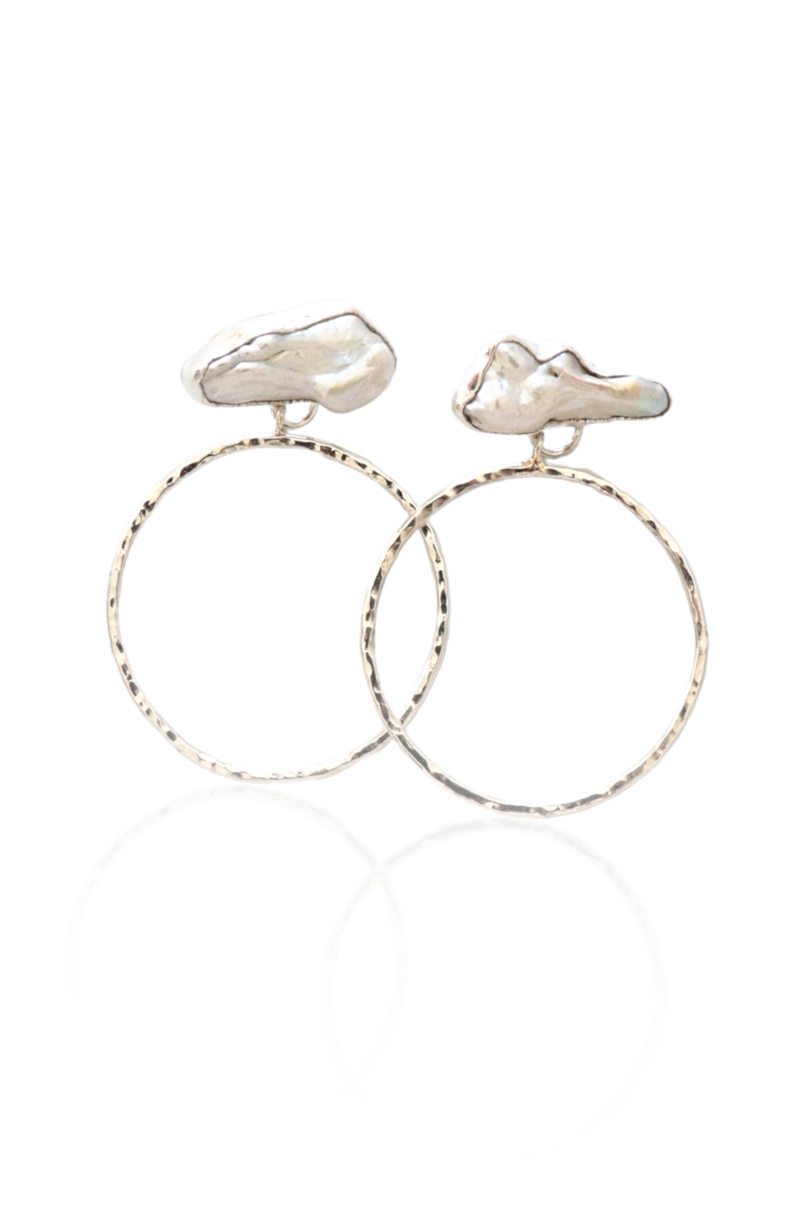 Close-up of sterling silver hoops with pearls