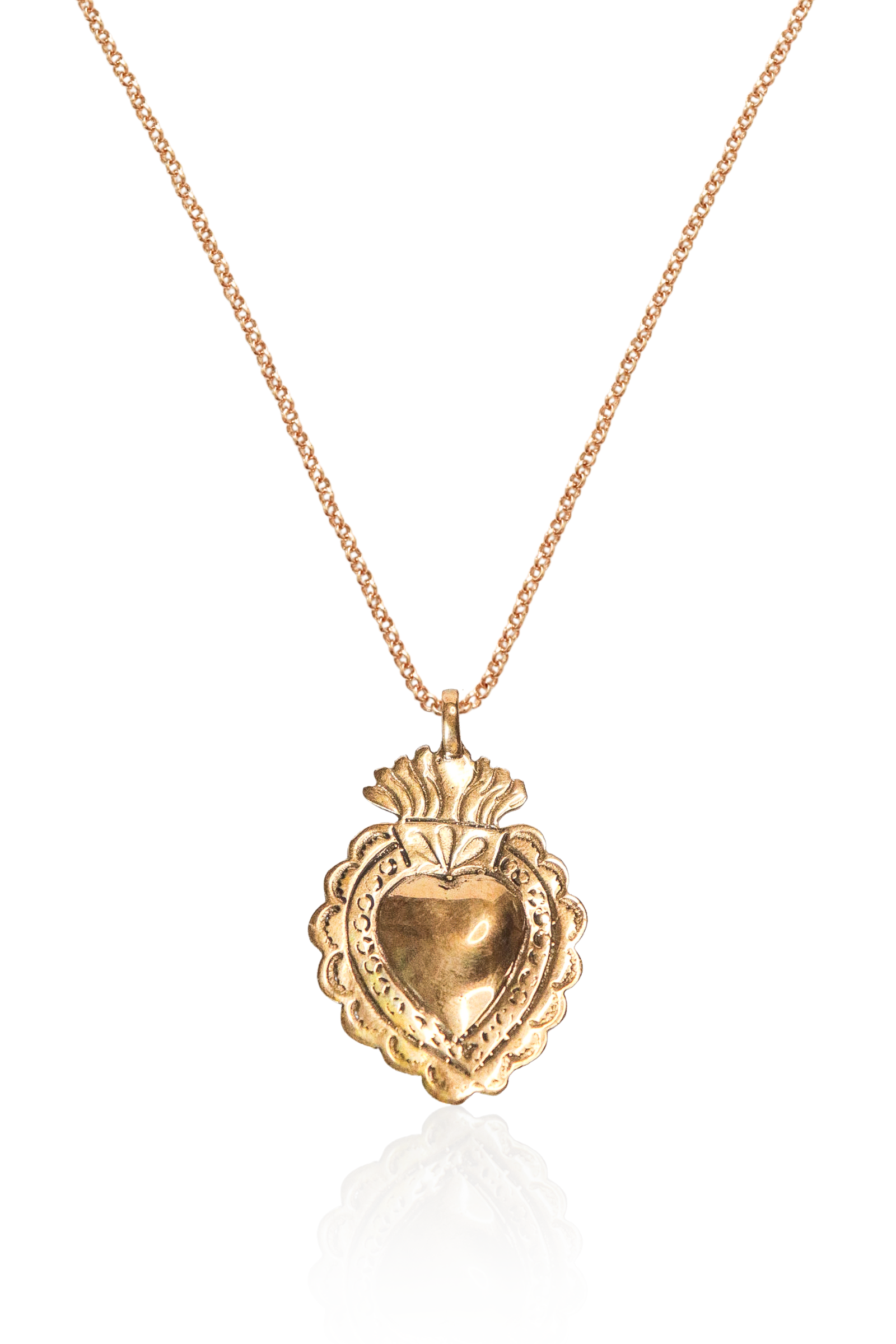 Gold Sacred Heart Pendant Necklace with bronze heart