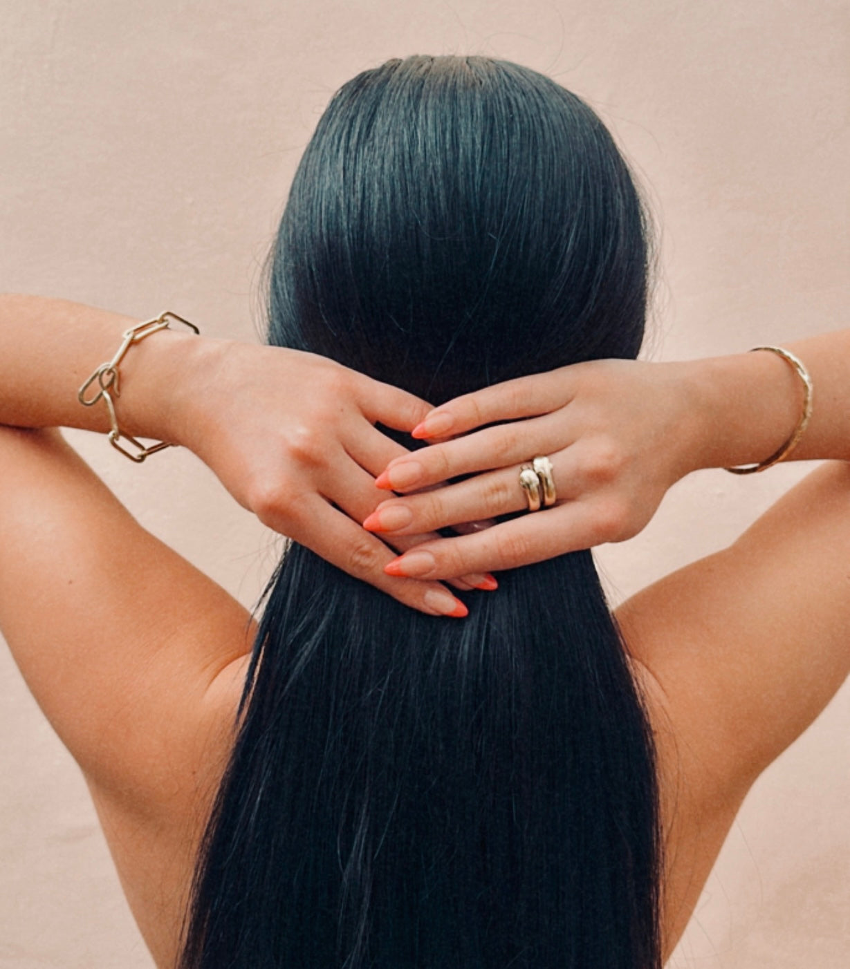 Two stacked Fierce Panther Rings in gold on model