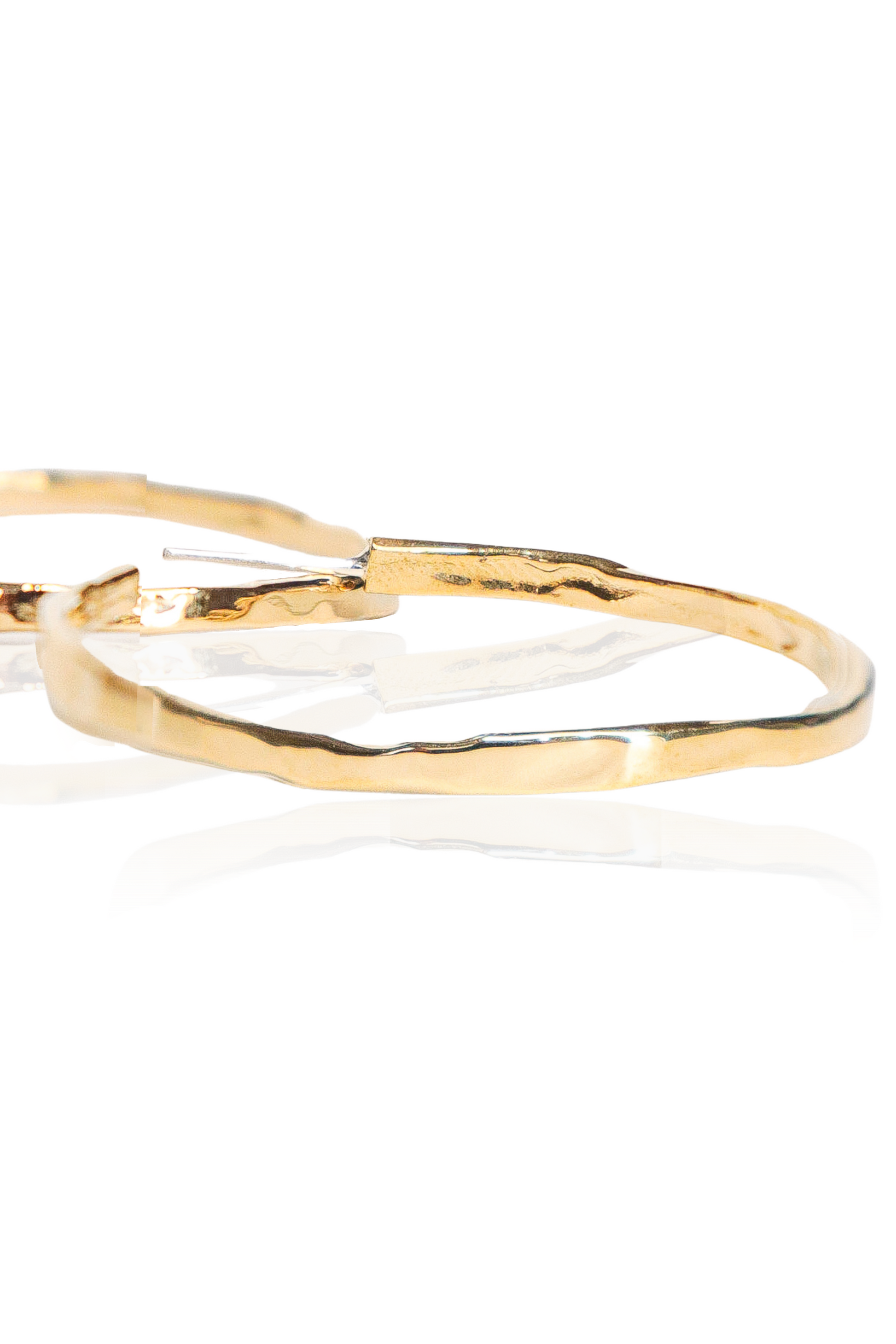 Lightweight gold hammered hoops with sterling silver posts